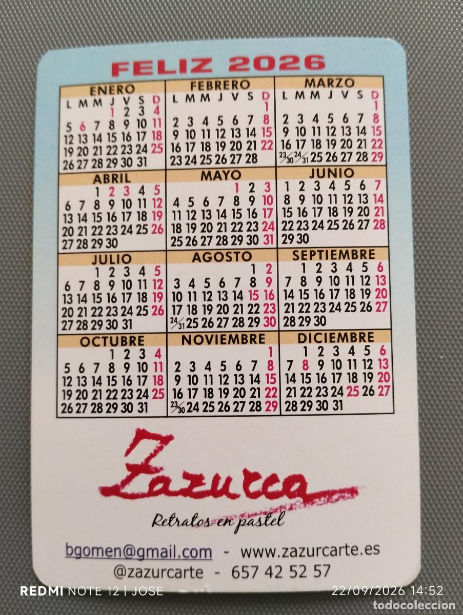 Coleccionismo calendarios: Calendario de bolsillo 2026 (654) - Foto 2