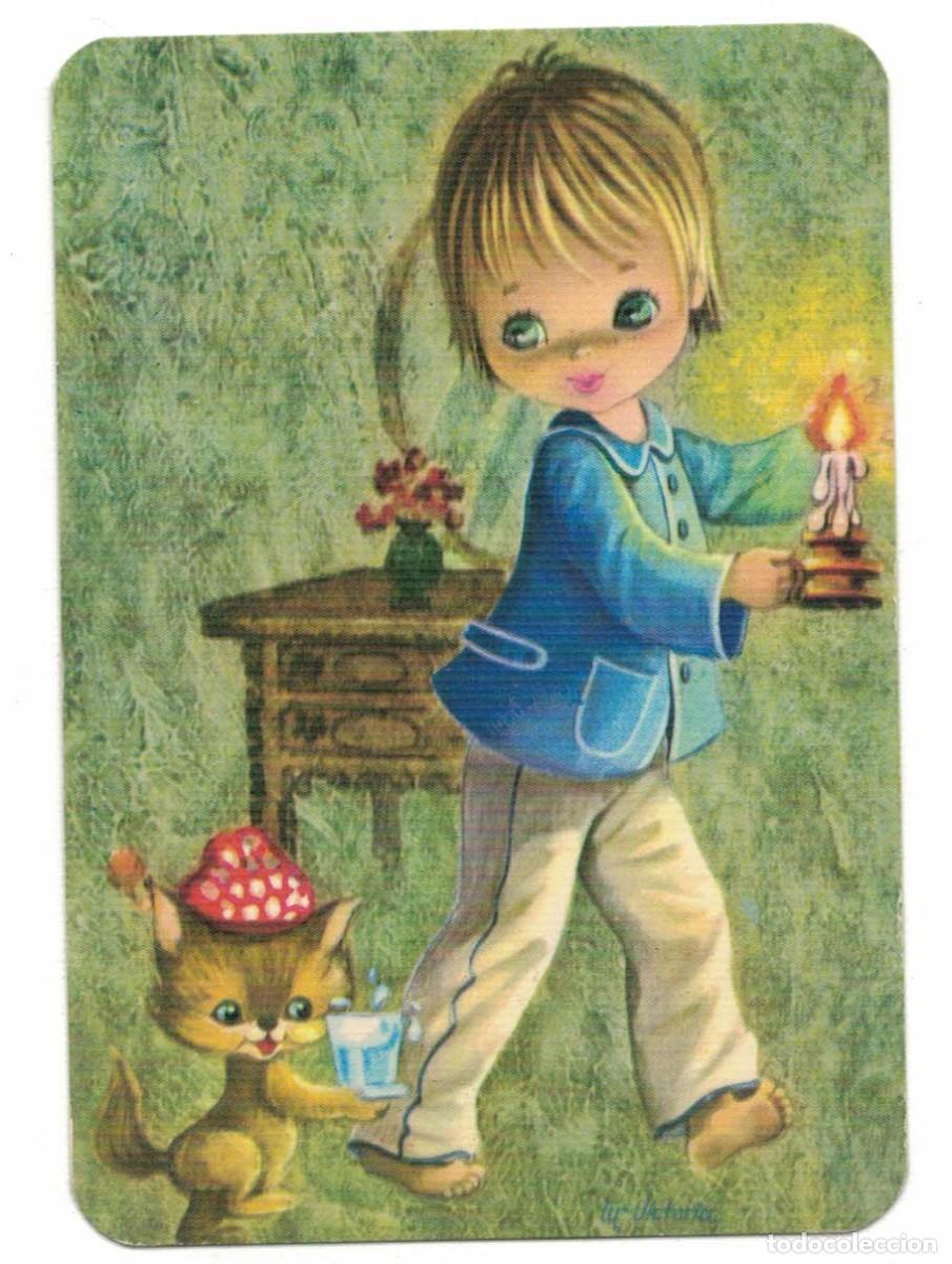 Coleccionismo calendarios: Calendario publicitario 1973 Francisco Aren&oacute;s &ldquo;El Darremur&rdquo; Almassora &ndash; ni&ntilde;o con vela y gato
