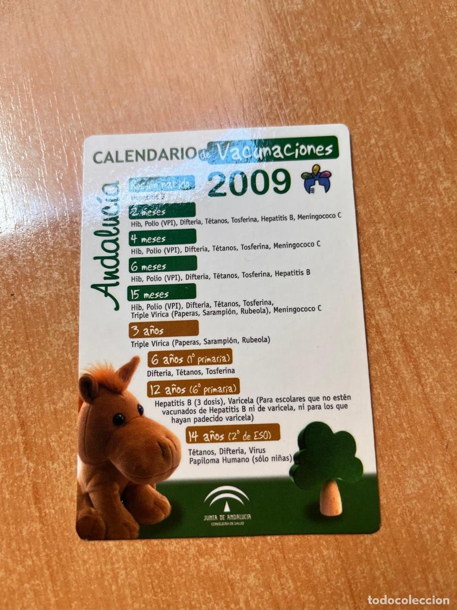 Coleccionismo calendarios: CALENDARIO VACUNACIONES 2009 JUNTA DE ANDALUCIA