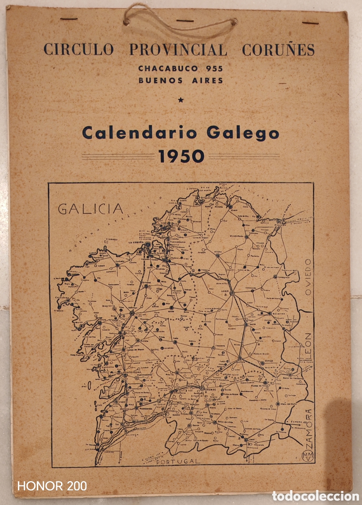 Coleccionismo calendarios: &rdquo;Calendario Gallego&rdquo;de Pared - C&iacute;rculo Provincial Coru&ntilde;&eacute;s - Buenos Aires 1950