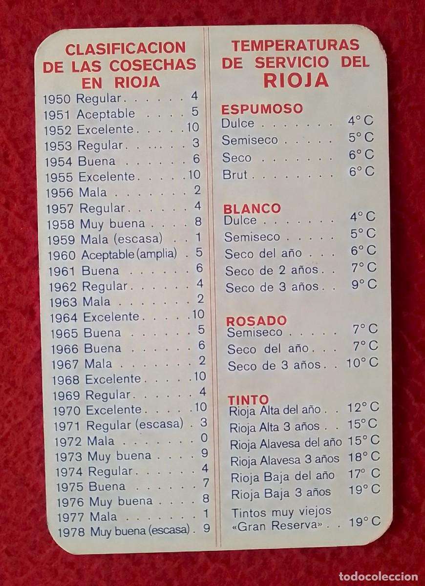 Coleccionismo calendarios: CALENDARIO DE BOLSILLO 1981 LA VINOTECA PAMPLONA VINOS LICORES CLASIFICACI&Oacute;N TEMPERATURAS DEL RIOJA.
