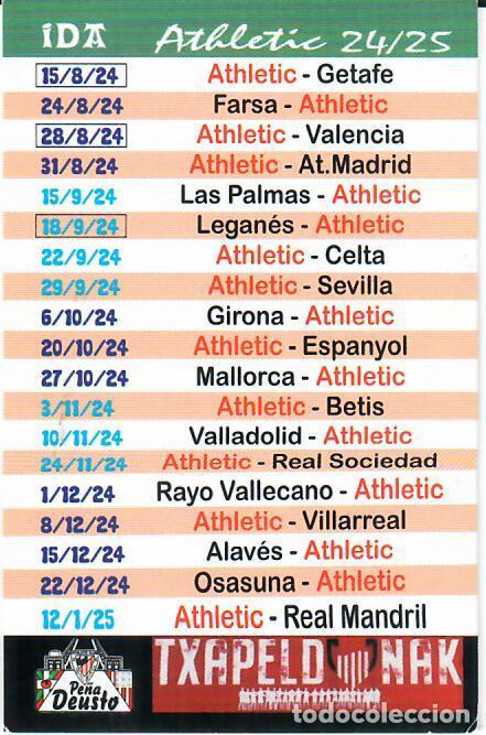 Coleccionismo calendarios: CALENDARIO DE PARTIDOS DE F&Uacute;TBOL - 2024 - 25 - PE&Ntilde;A DEUSTO ATHLETIC CLUB BILBAO