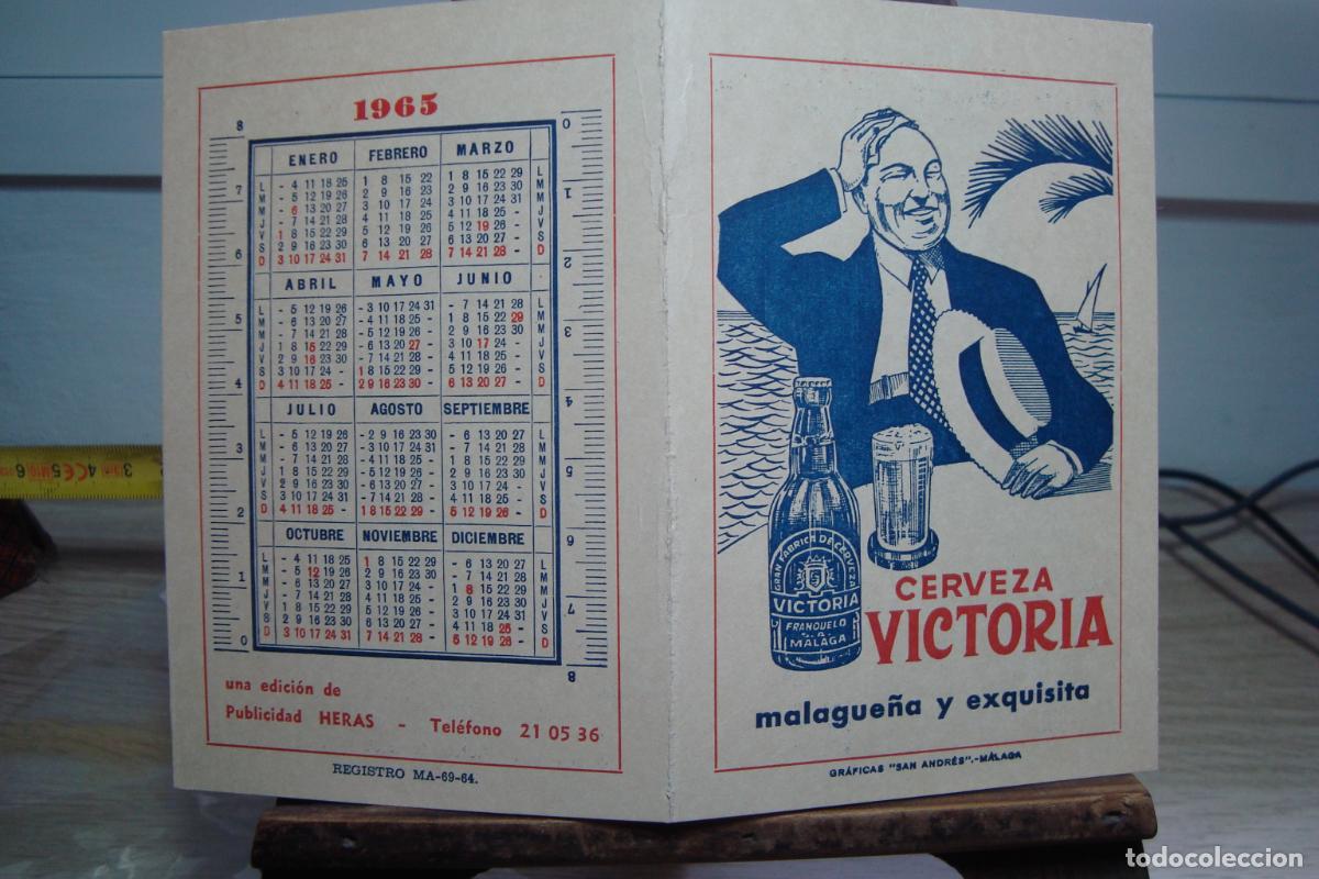 Coleccionismo calendarios: ANTIGUO CALENDARIO CERVEZA VICTORIA MALAGA 1965. GRAFICAS SAN ANDRES. PUBLICIDAD HERAS