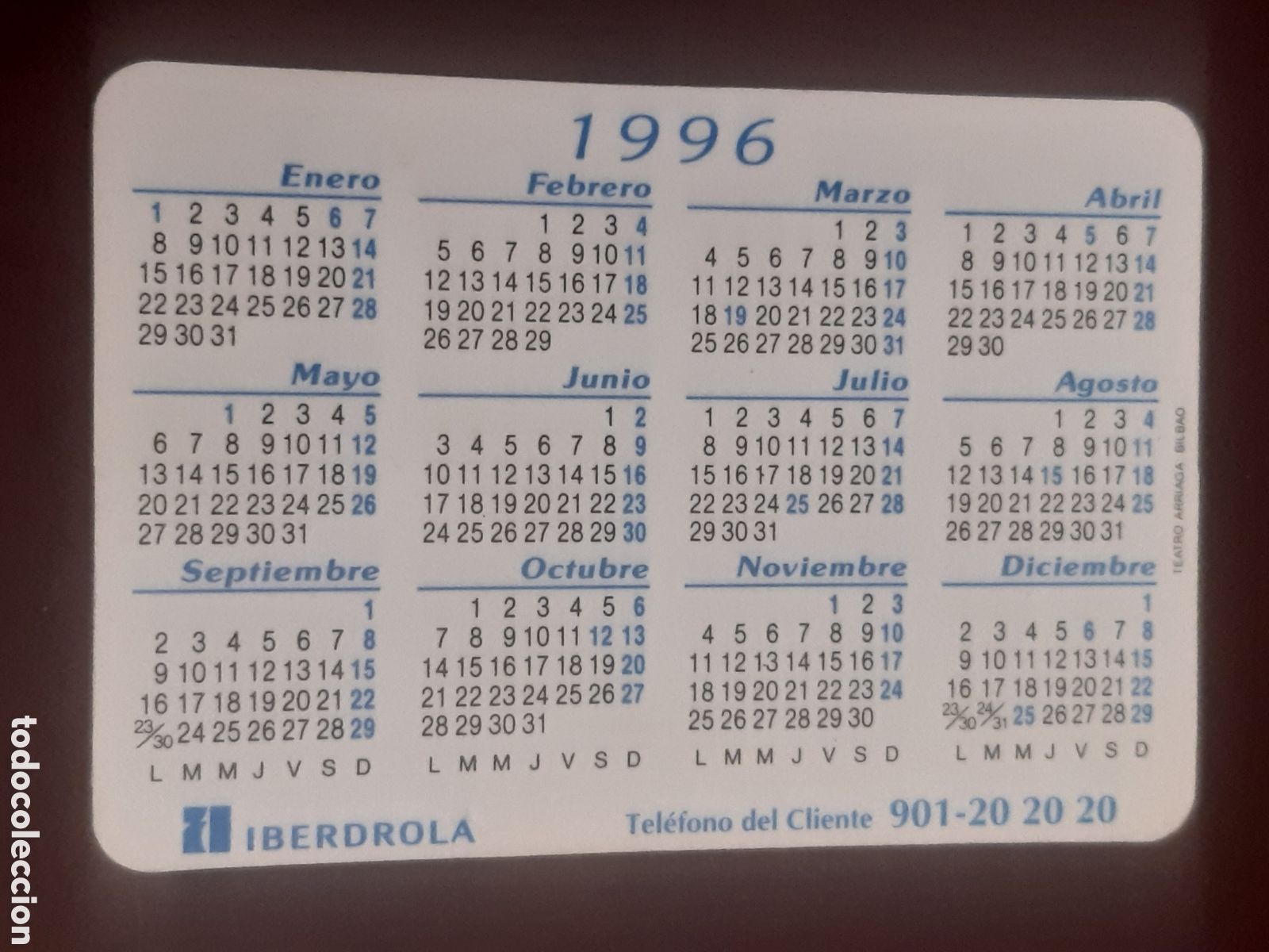 Coleccionismo calendarios: Calendario Iberdrola 1996 - Foto 2