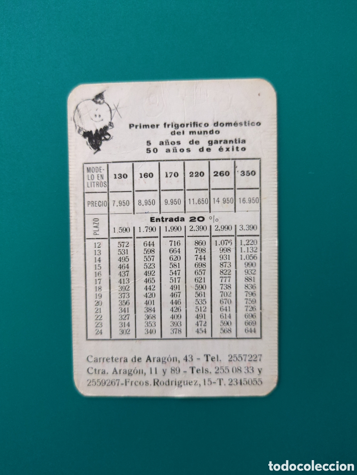 Collectionnisme Calendriers: Calendario de bolsillo a&ntilde;o 1965. Primer frigor&iacute;fico dom&eacute;stico.