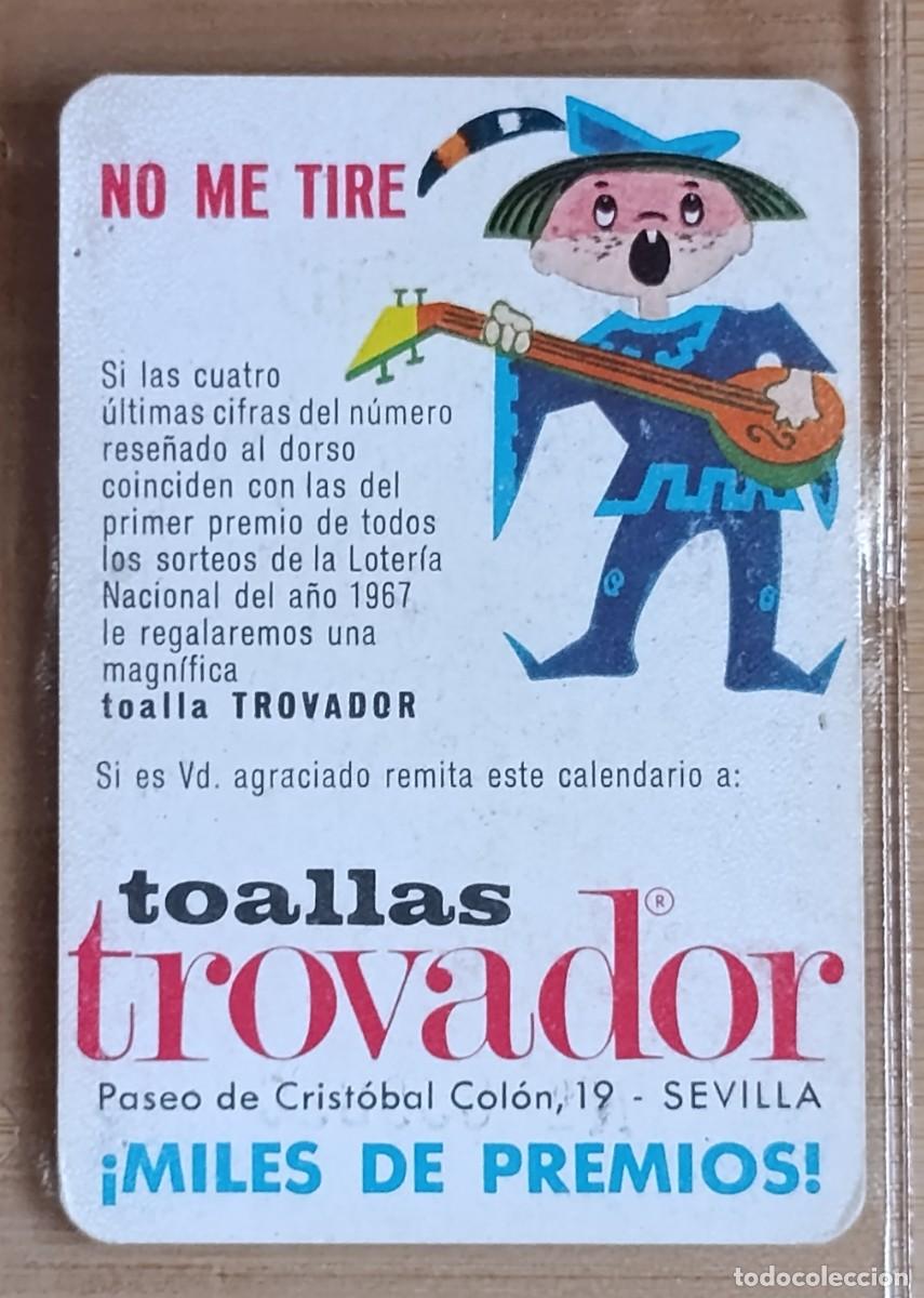 Colecionismo Calend&aacute;rios: Calendario Bolsillo 1967 Toallas Trovador Sevilla Loter&iacute;a Publicidad Vintage