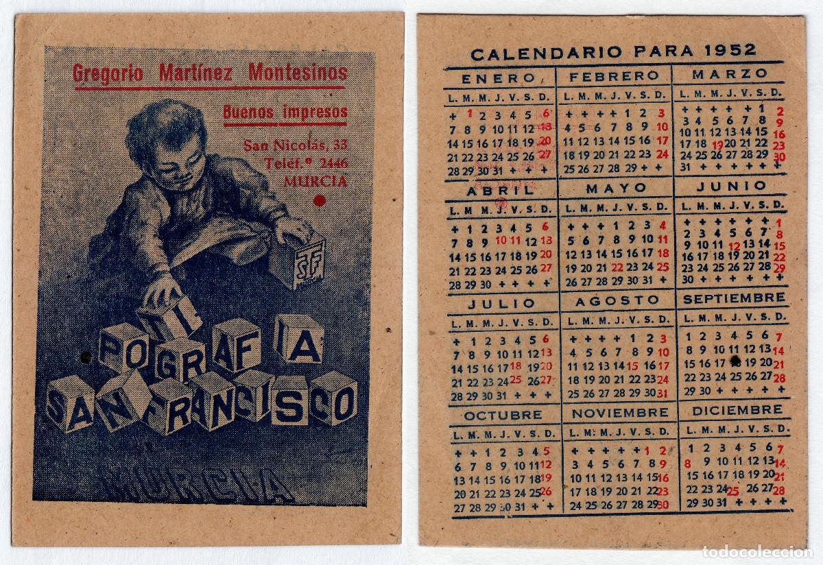 Collectionnisme Calendriers: Curioso calendario. Tipograf&iacute;a San Francisco, Gregorio Mart&iacute;nez Montesinos, Murcia. A&ntilde;o 1952
