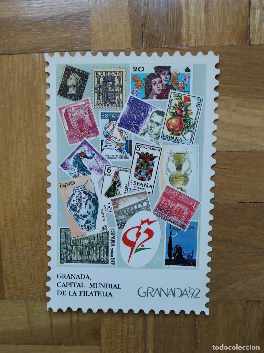 Collezionismo Calendari: CALENDARIO PUBLICITARIO SELLOS. GRANADA CAPITAL MUNDIAL DE LA FILATELIA. DORSO PUBLI PULEVA A&Ntilde;O 1992