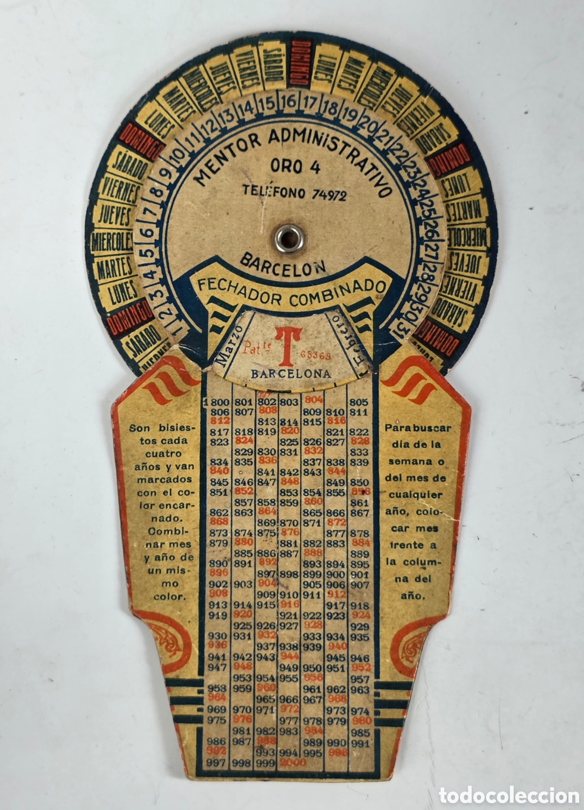 Collectionnisme Calendriers: Antiguo Calendario Perpetuo Fechador Combinado Mentor Administrativo Barcelona 'Juan Teixidor SA'