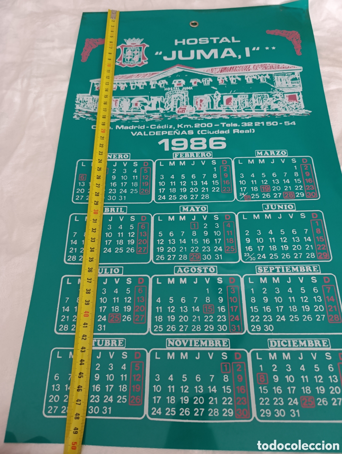 Collectables Calendars: Valdepe&ntilde;as,Calendario Pared 1986 M&iacute;tico Hostal Juma Desaparecido 50cm,pl&aacute;stico/vinilo