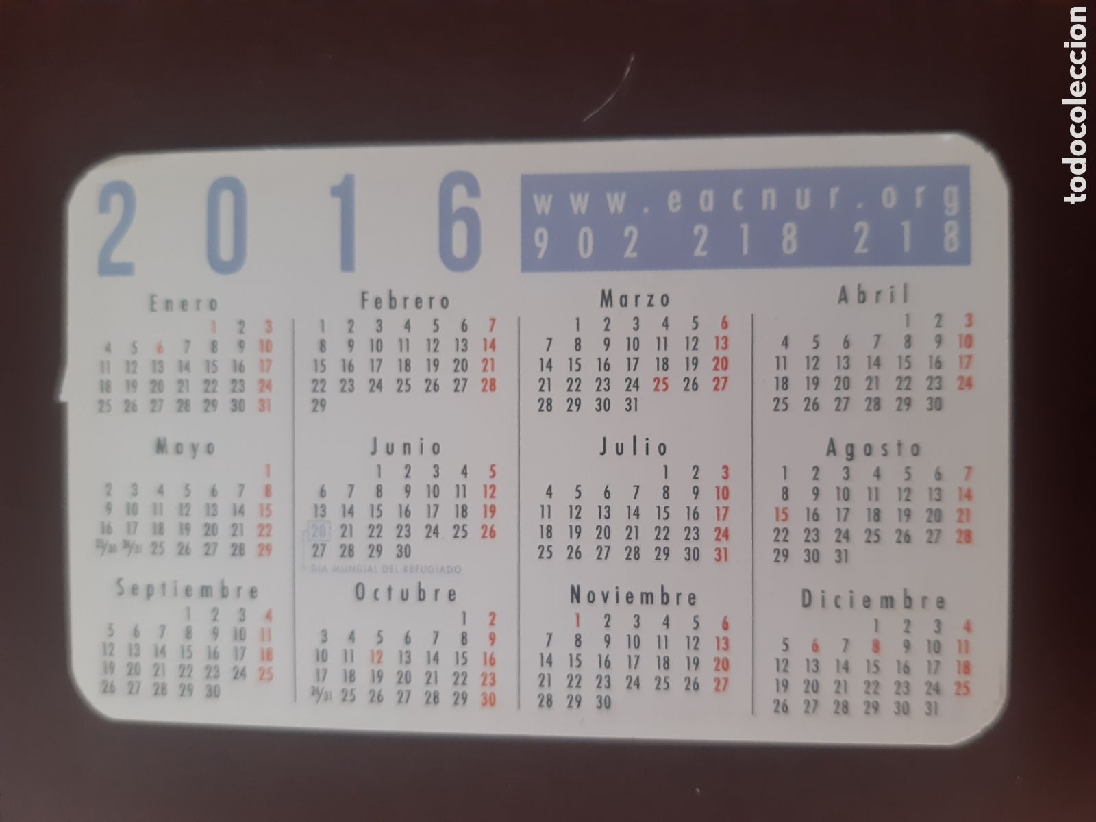 Coleccionismo calendarios: Calendario Acnur 2016 - Foto 2