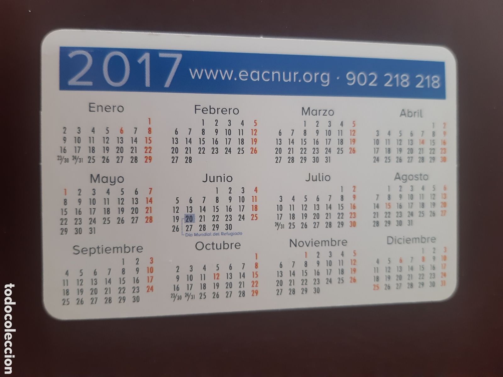 Coleccionismo calendarios: Calendario Acnur 2017 - Foto 2