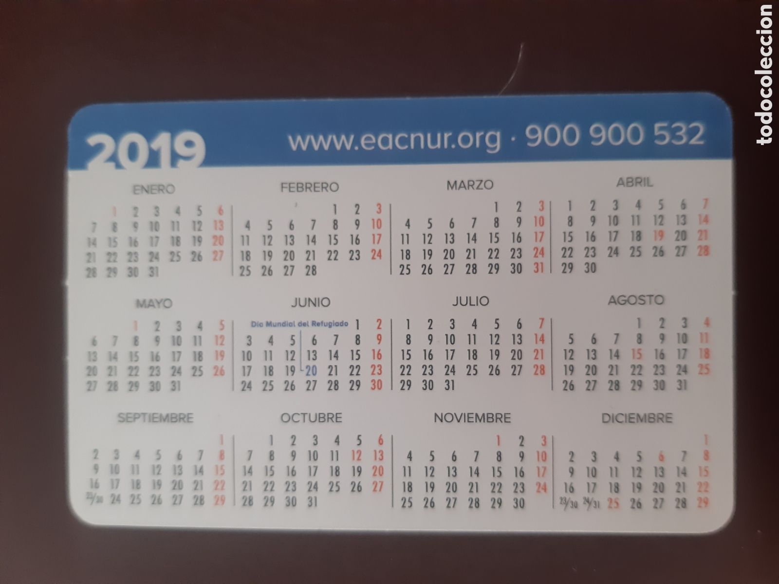 Coleccionismo calendarios: Calendario Acnur 2019 - Foto 2