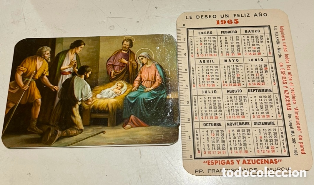 Coleccionismo calendarios: Calendario de bolsillo. Espigas y Azucenas. PP. Franciscanos. Murcia. 1965.