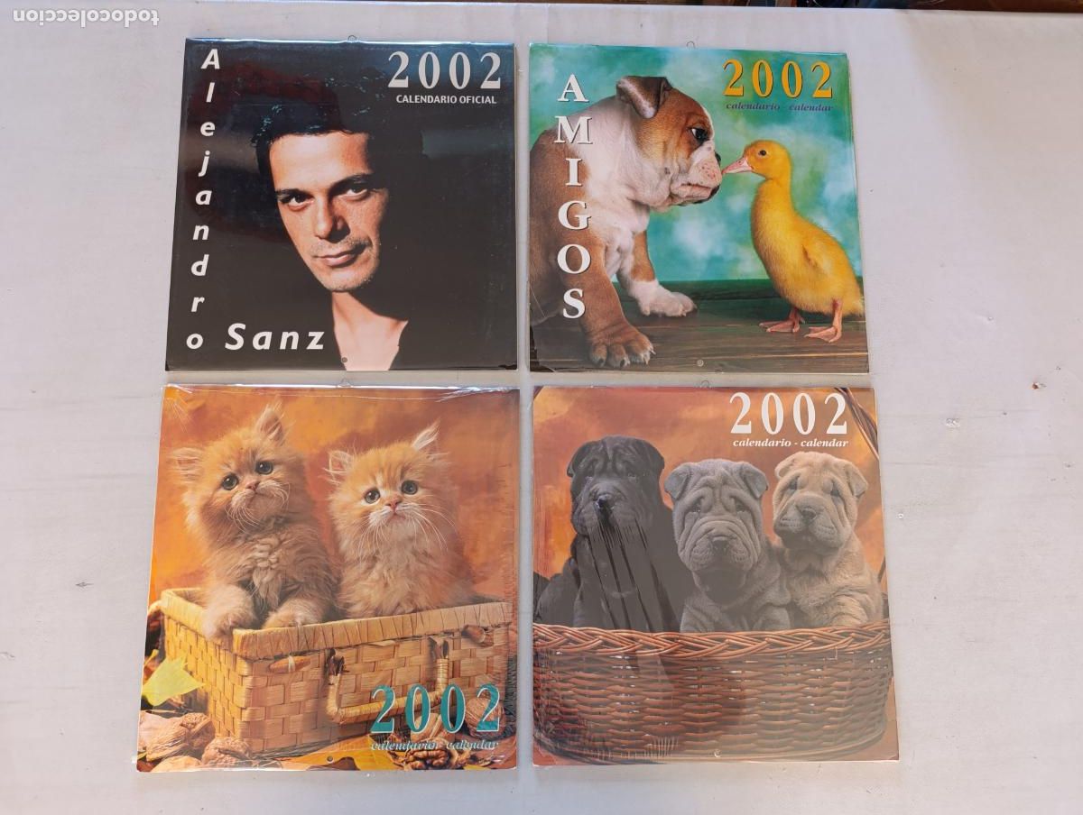 Coleccionismo calendarios: LOTE 4 CALENDARIOS A&Ntilde;O 2002 - ALEJANDRO SANZ, PERROS, GATOS, ANIMALES - 30 X 29 - PRECINTADOS (CJ)