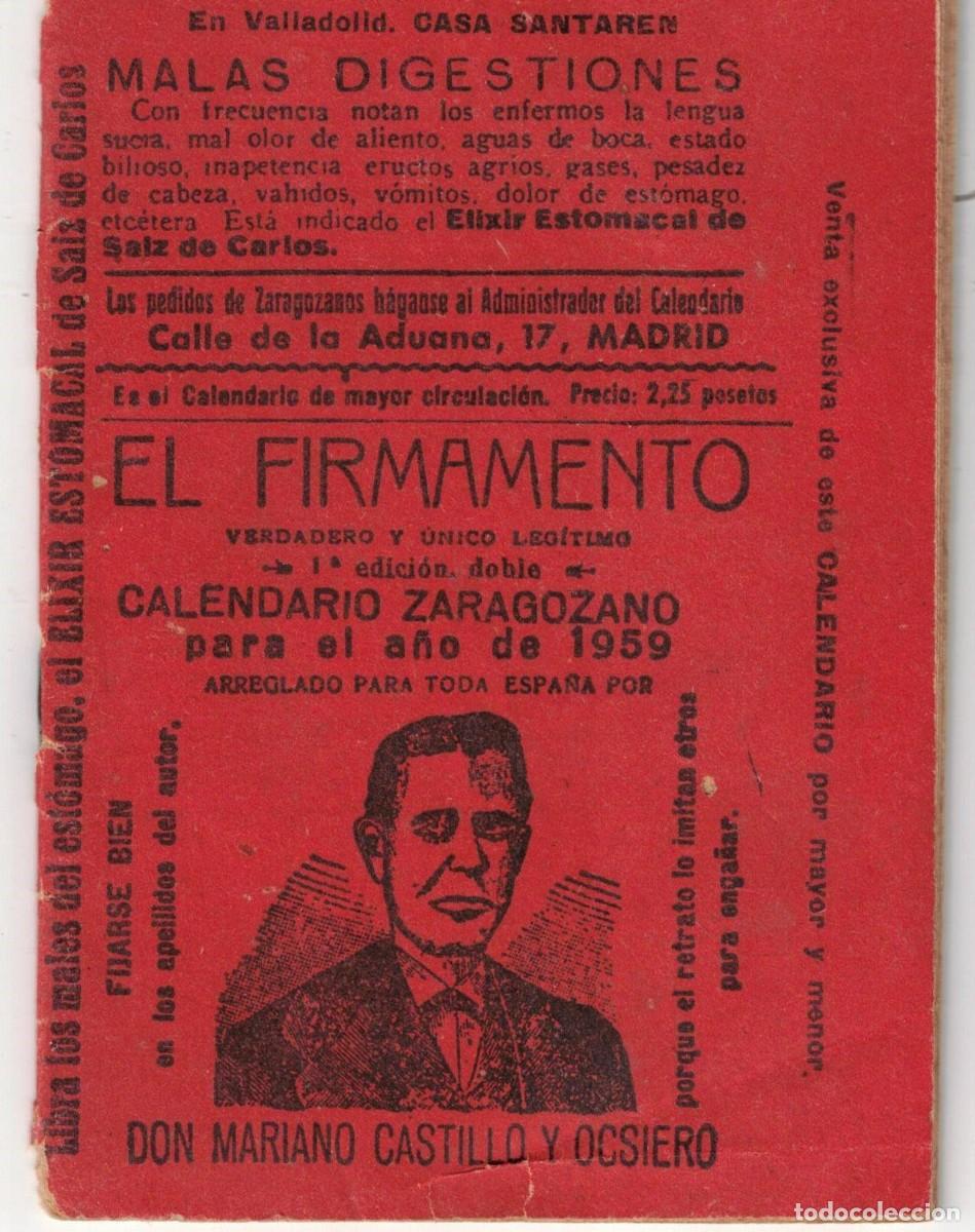 Coleccionismo calendarios: :::: CR27 - CALENDARIO ZARAGOZANO 1959 .. El firmamento 1959