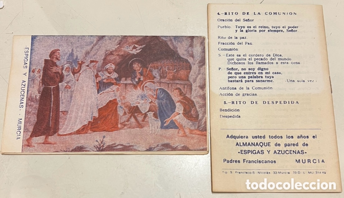 Coleccionismo calendarios: Calendario de bolsillo con Santoral. Espigas y Azucenas. PP. Franciscanos. Murcia. 1971.