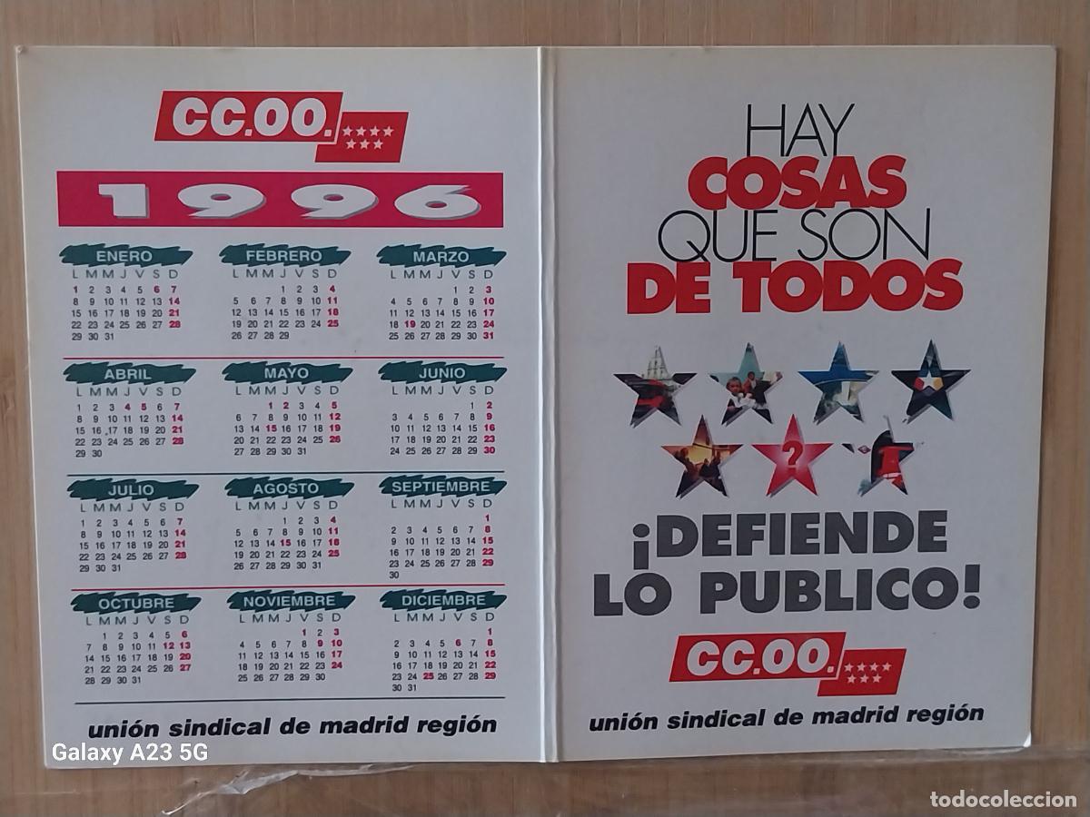 Coleccionismo calendarios: CC.OO. CALENDARIO 1996 DIPTICO 15X10.6CMS DESPLEGADO ORIGINAL HAY COSAS QUE SON DE TODOS