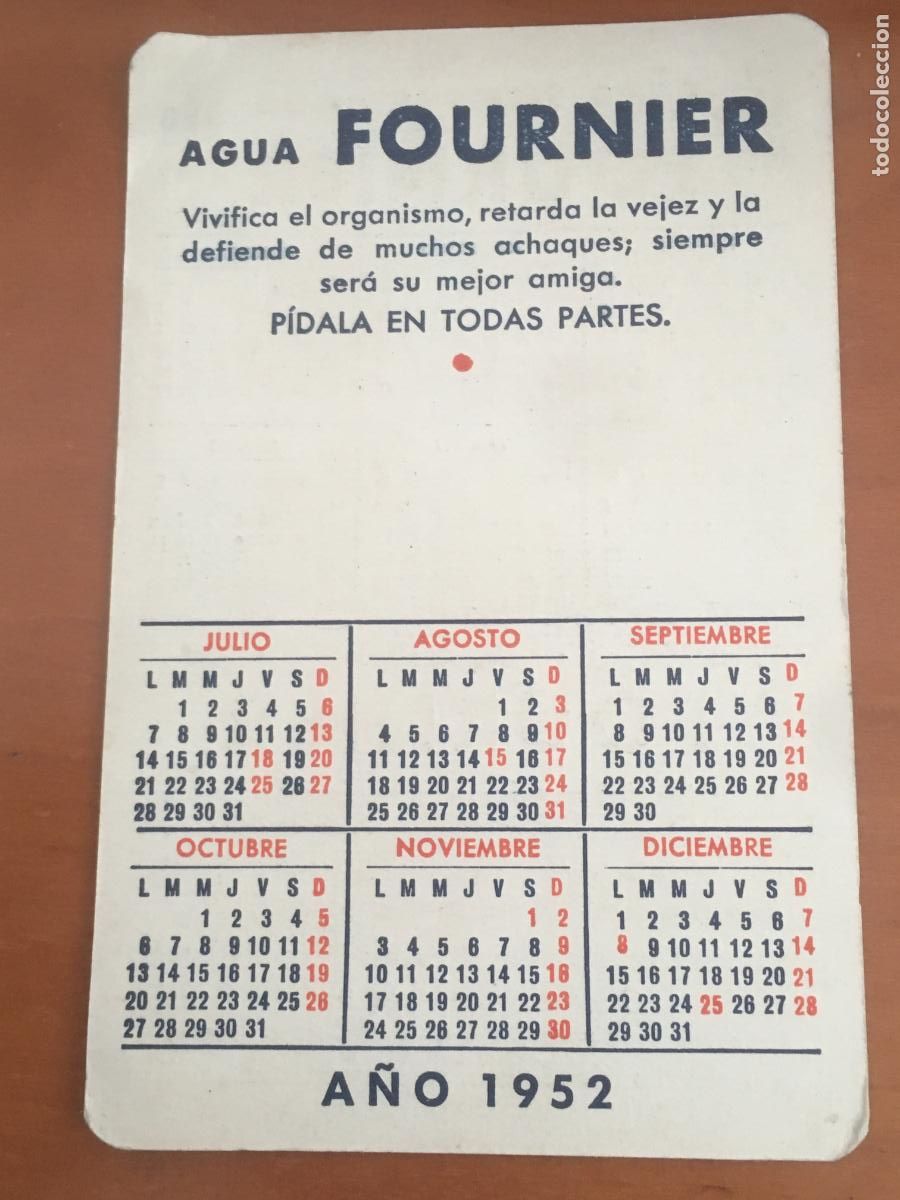 Coleccionismo calendarios: agua fournier 1952 calendario original muy buen estado