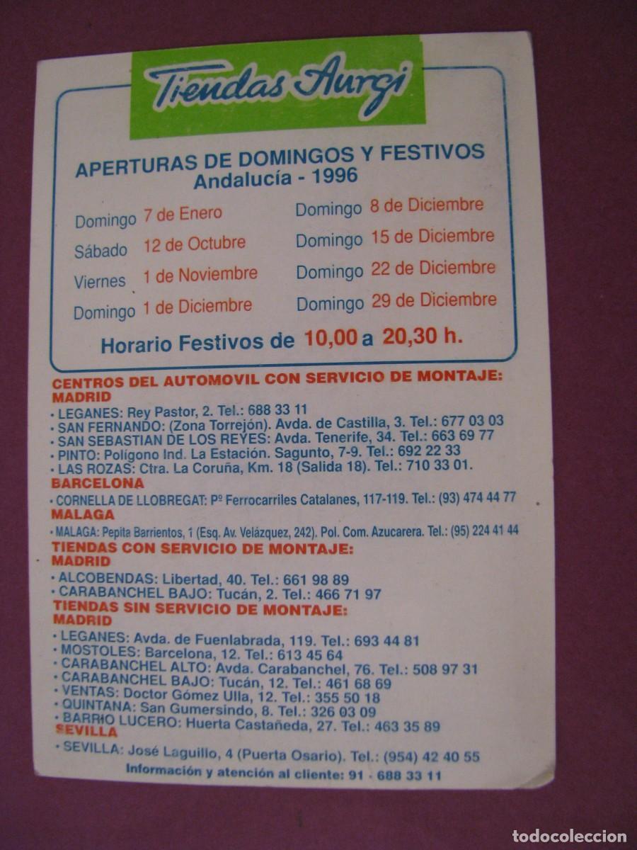 Coleccionismo calendarios: CALENDARIO DE BOLSILLO. TIENDAS AURGI 1996