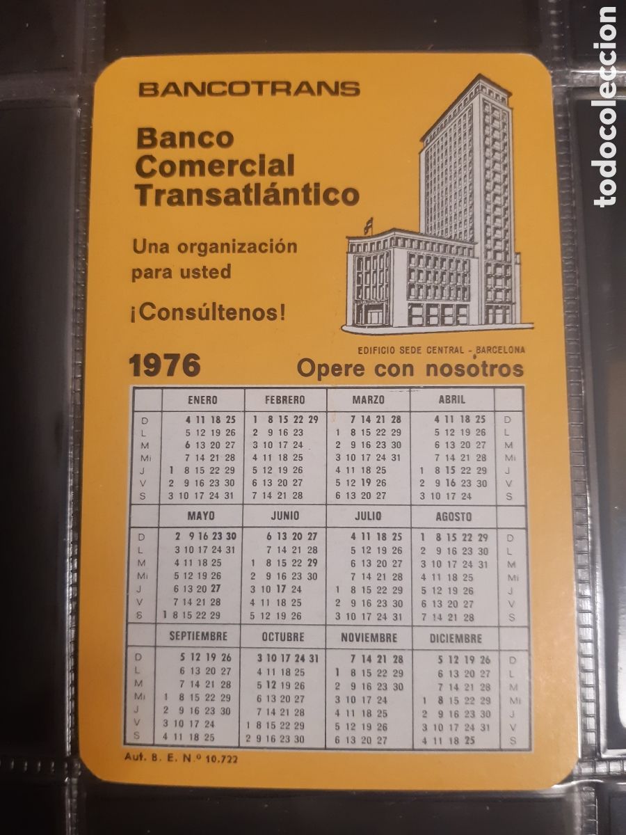 Coleccionismo calendarios: Calendario Banco Comercial Transatlantico 1976