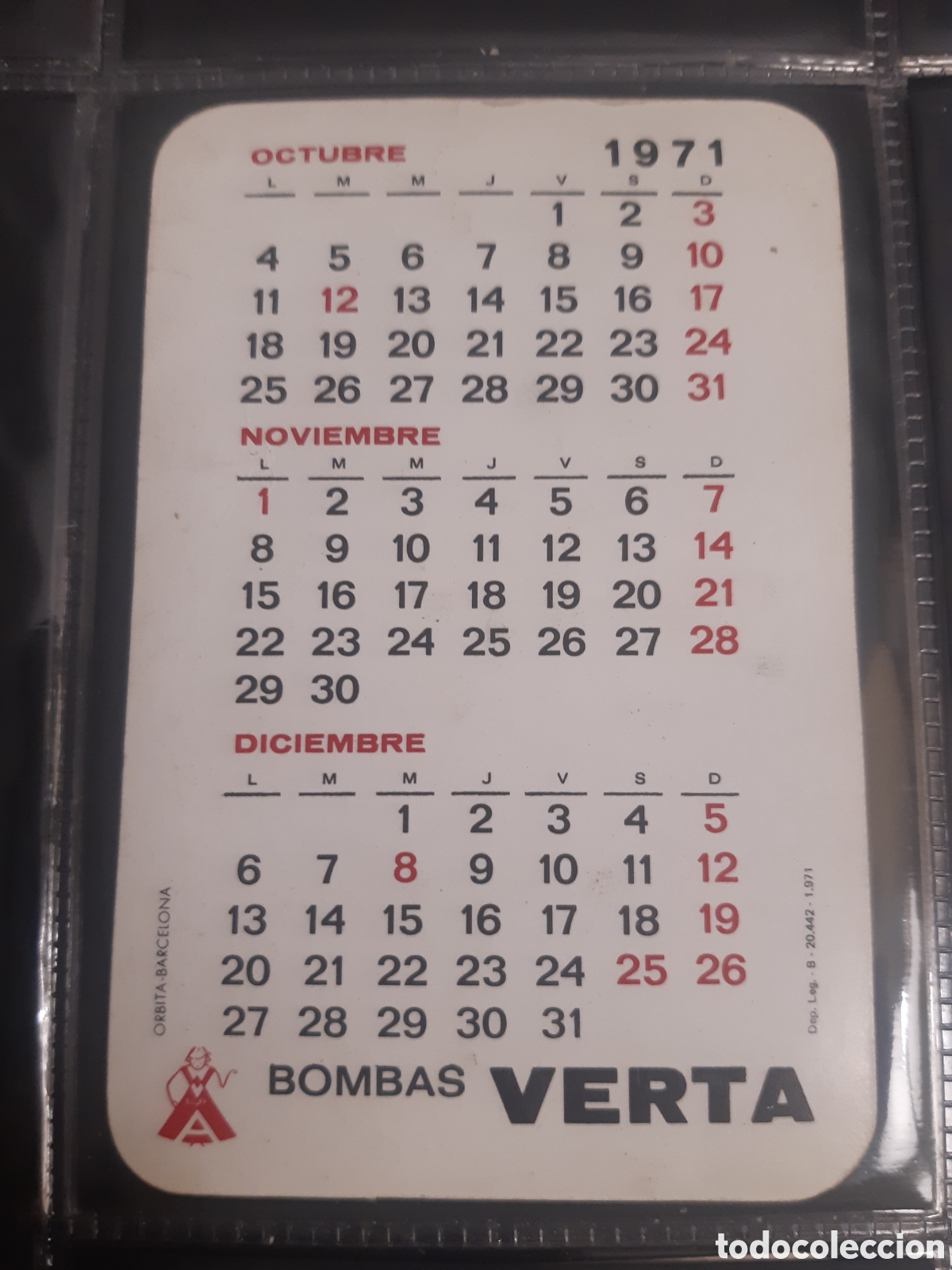 Coleccionismo calendarios: Calendario Verta 1971 - Foto 2