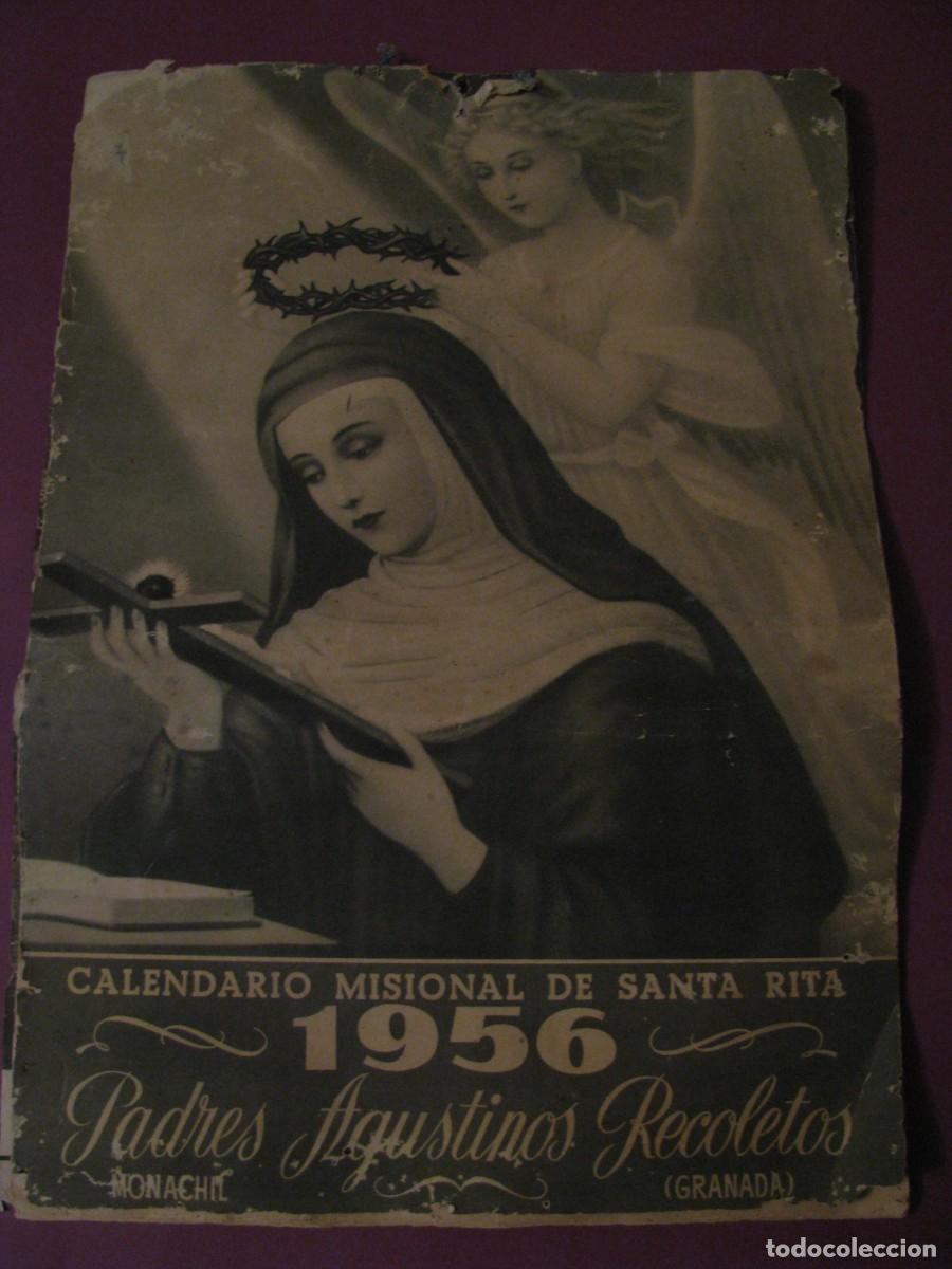 Coleccionismo calendarios: CALENDARIO DE PARED. SANTA RITA. PADRES AGUSTINOS RECOLETOS MONACHIL, GRANADA 1956