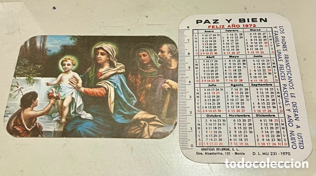 Coleccionismo calendarios: Calendario de bolsillo. PP. Franciscanos. Murcia. 1972.