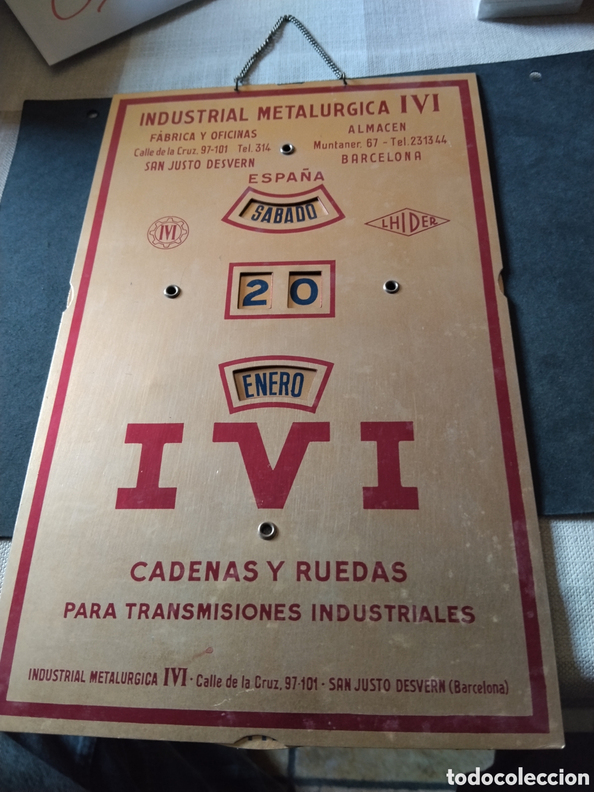 Coleccionismo calendarios: Cartel metal industrial metal&uacute;rgica IVI calendario articulado, San Justo Desvern