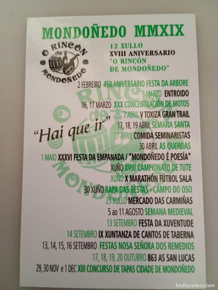 Coleccionismo calendarios: Calendario 2019 Publicidad O RINC&Oacute;N Mondo&ntilde;edo Bar tapas
