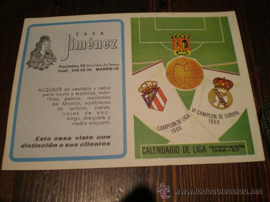 Coleccionismo deportivo: CALENDARIO LIGA 1966-67 - Foto 1