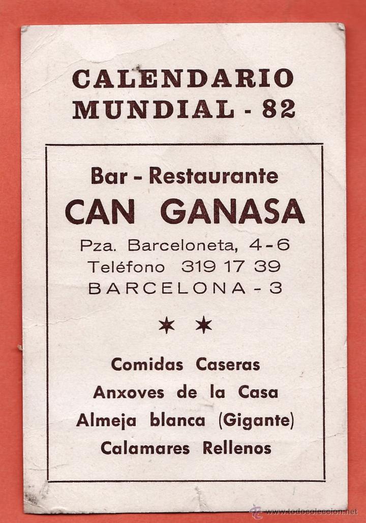 Coleccionismo deportivo: calendario futbol - mundial españa 82 - pub. restaurante can ganasa - año 1982