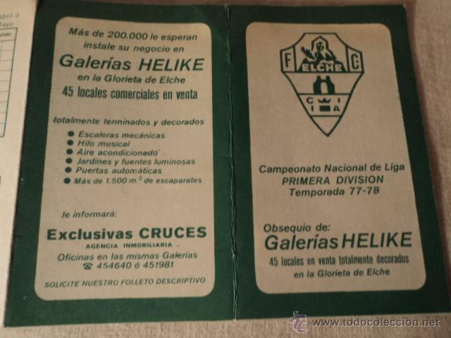 Coleccionismo deportivo: ANTIGUO CALENDARIO FUTBOL ELCHE - Foto 1
