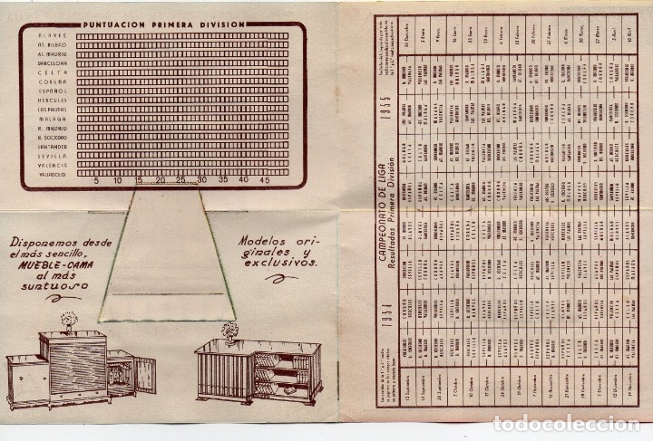 Coleccionismo deportivo: CALENDARIO 1954, MUEBLES CAMA, OMEGA - Foto 2