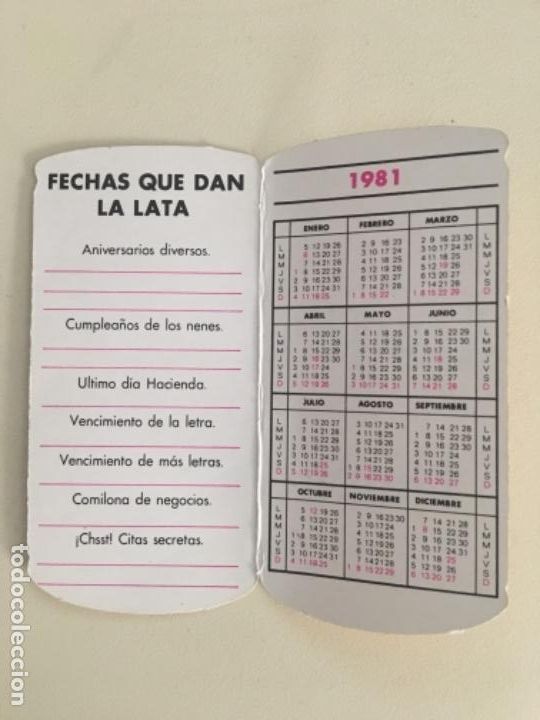 Coleccionismo deportivo: Calendario bolsillo Schweppes a&ntilde;o 81 - Foto 2