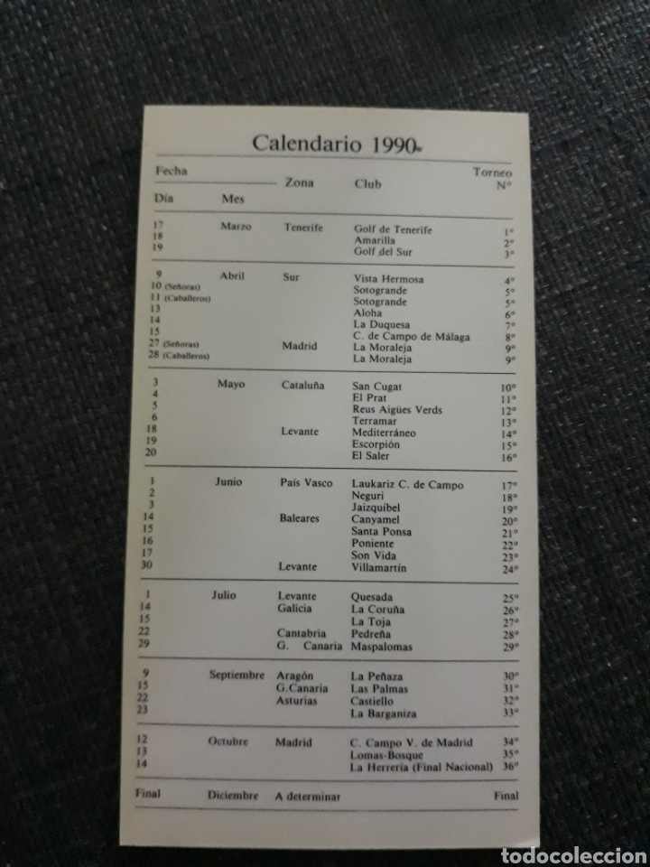 Coleccionismo deportivo: 5&deg; GRAN PREMIO AUDI 1990 DE GOLF . CALENDARIO - Foto 2