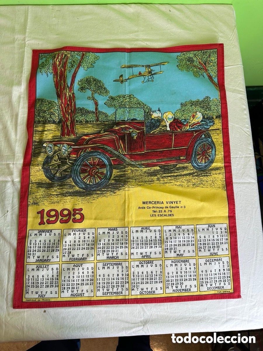 Coleccionismo deportivo: Calendario de tela 1995 vintage franc&eacute;s coche cl&aacute;sico decoraci&oacute;n retro algod&oacute;n