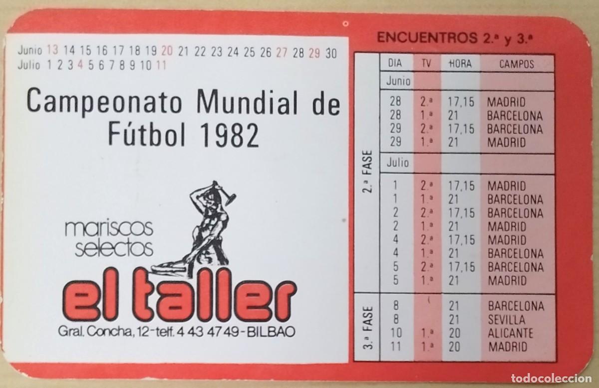 Coleccionismo deportivo: CALENDARIO DE CAMPEONATO MUNDIAL DE F&Uacute;TBOL 1982: MARISCOS SELECTOS EL TALLER. BILBAO