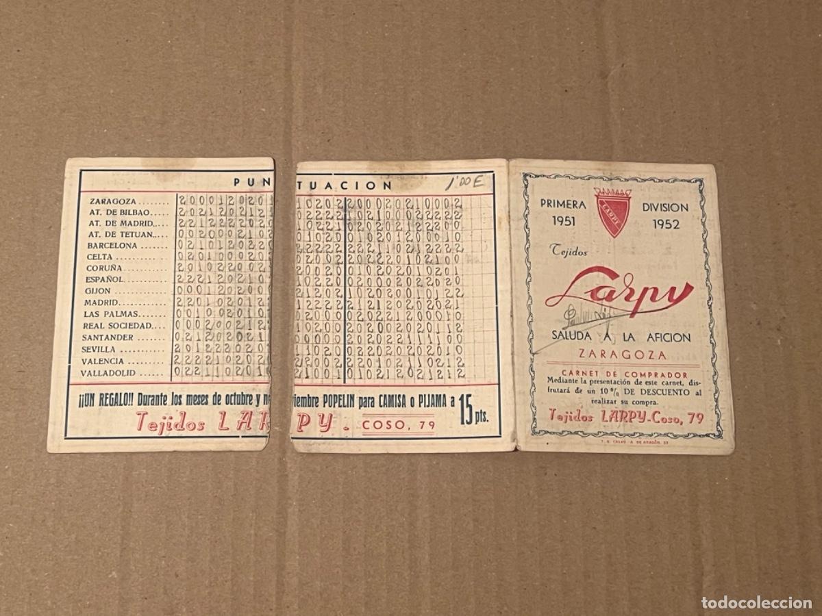 Collezionismo sportivo: Calendario liga 1951/52 primera divisi&oacute;n ZARAGOZA