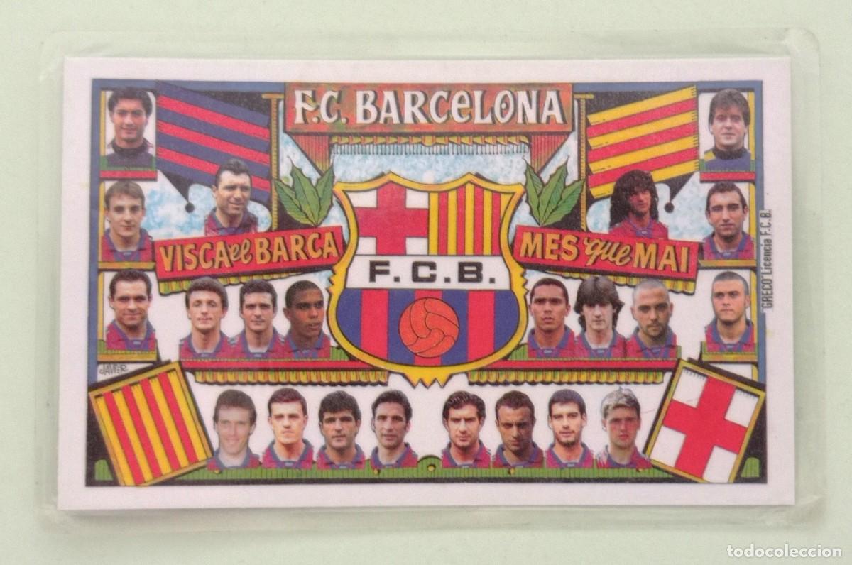 Coleccionismo deportivo: CALENDARIO DE BOLSILLO PLASTIFICADO DEL F.C. BARCELONA - LIGA 96-97 (1997). ''GRECO'' Licencia F.C.B