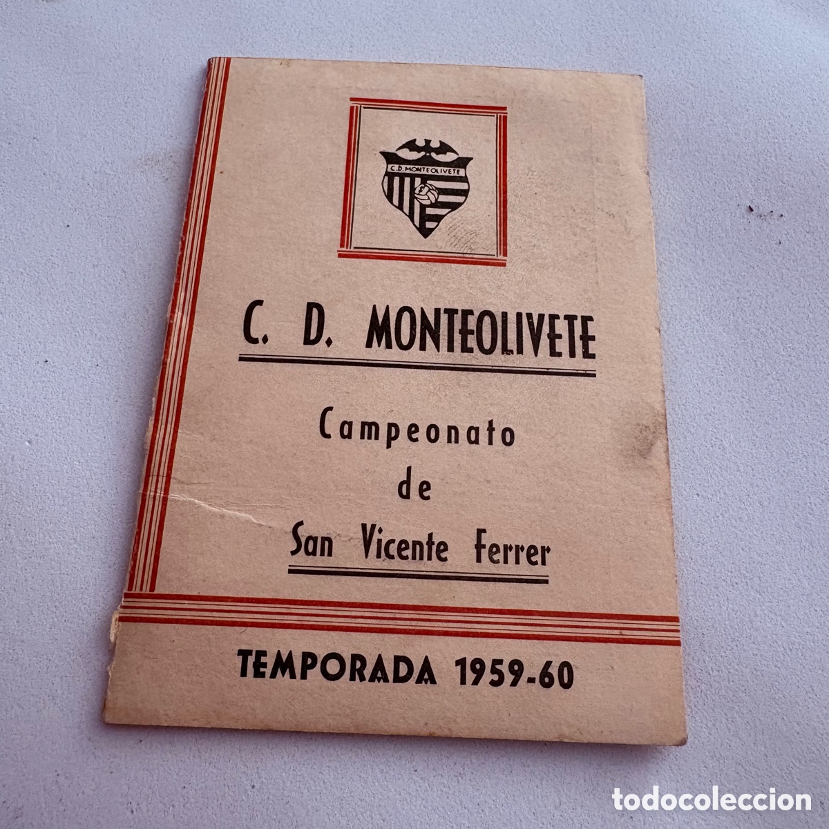 Coleccionismo deportivo: Calendario deportivo temporada 1959-60 c.d. Monteolivete campeonato san vicente ferrer