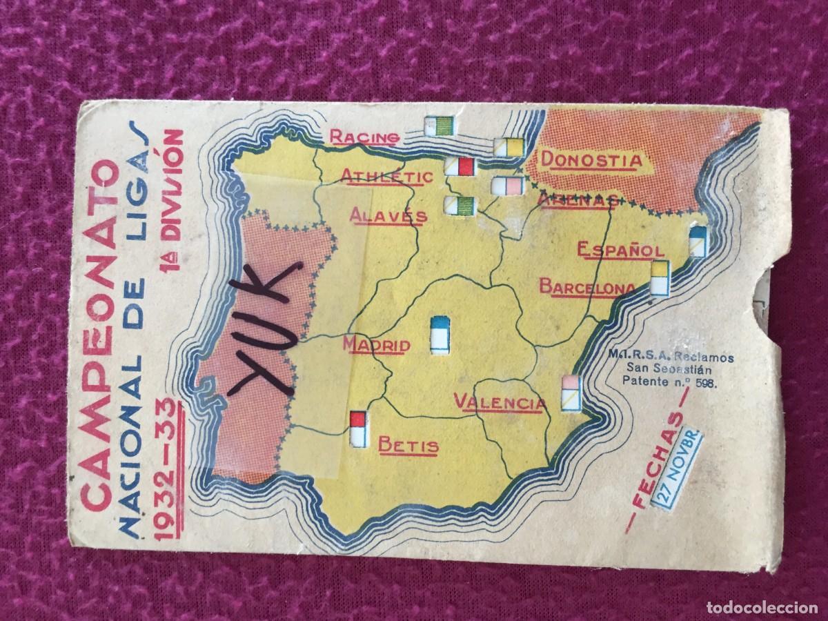 Sports collectibles: RARO CALENDARIO ORIGINAL DE FUTBOL DEL CAMPEONATO NACIONAL DE LIGA 1932-33 --- 1&ordf;DIVISION