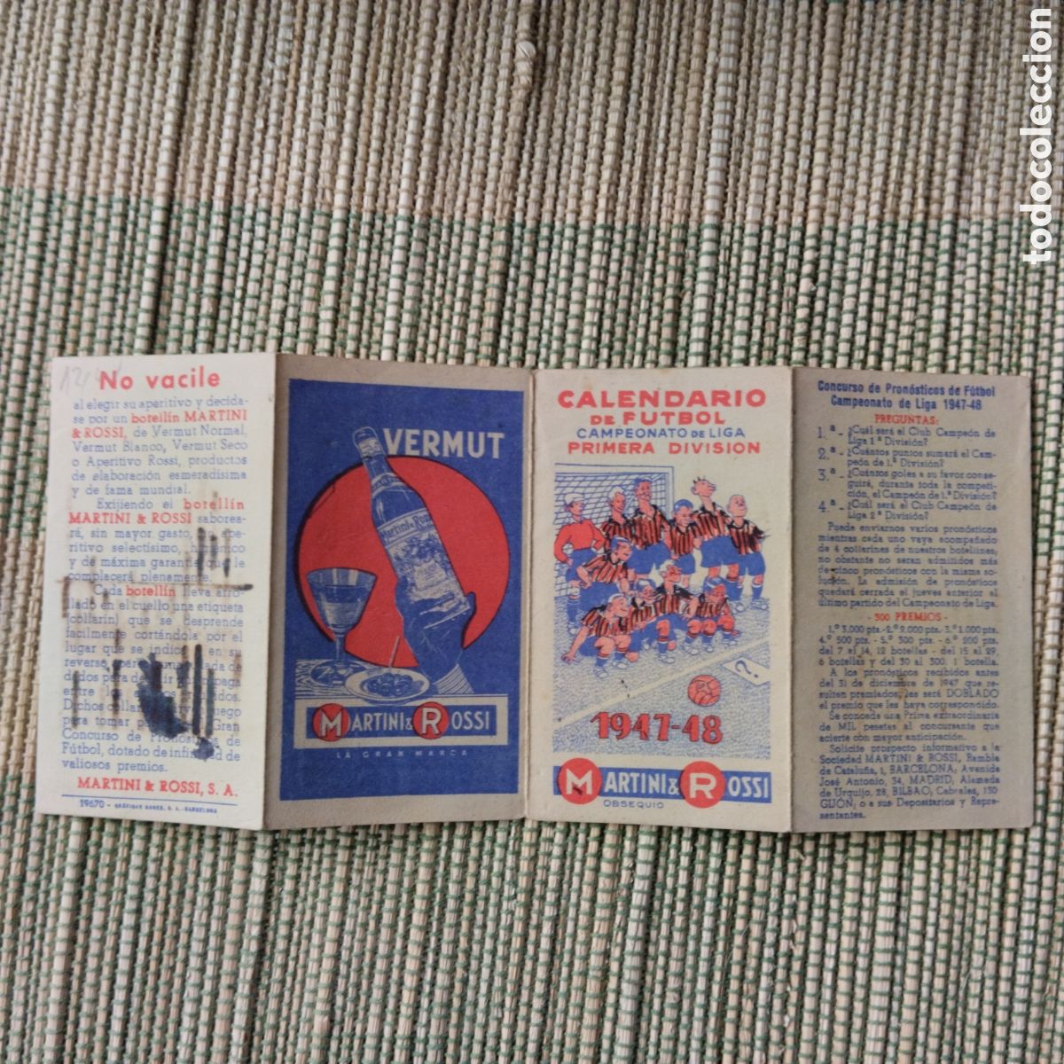 Coleccionismo deportivo: CALENDARIO DE FUTBOL - PRIMERA DIVISION - 1947-48 - OBSEQUIO DE MARTINI & ROSSI