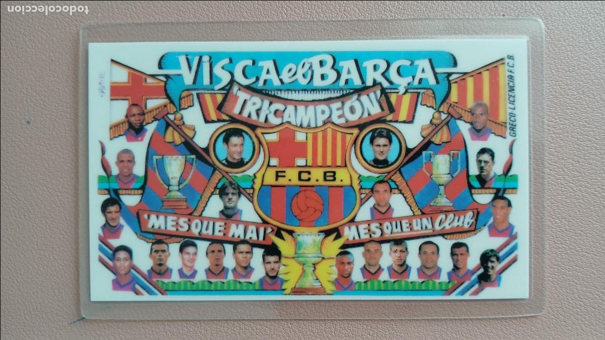 Sports collectibles: CALENDARIO PLASTIFICADO FUTBOL BAR&Ccedil;A FC BARCELONA A&Ntilde;O 1999 TRICAMPE&Oacute;N