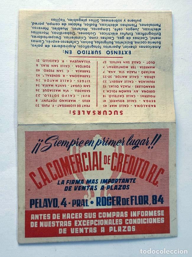 Coleccionismo deportivo: CALENDARIO CAMPEONATO DE LIGA 1949 - 50 / C.A. COMERCIAL DE CR&Eacute;DITO R.C. / BARCELONA