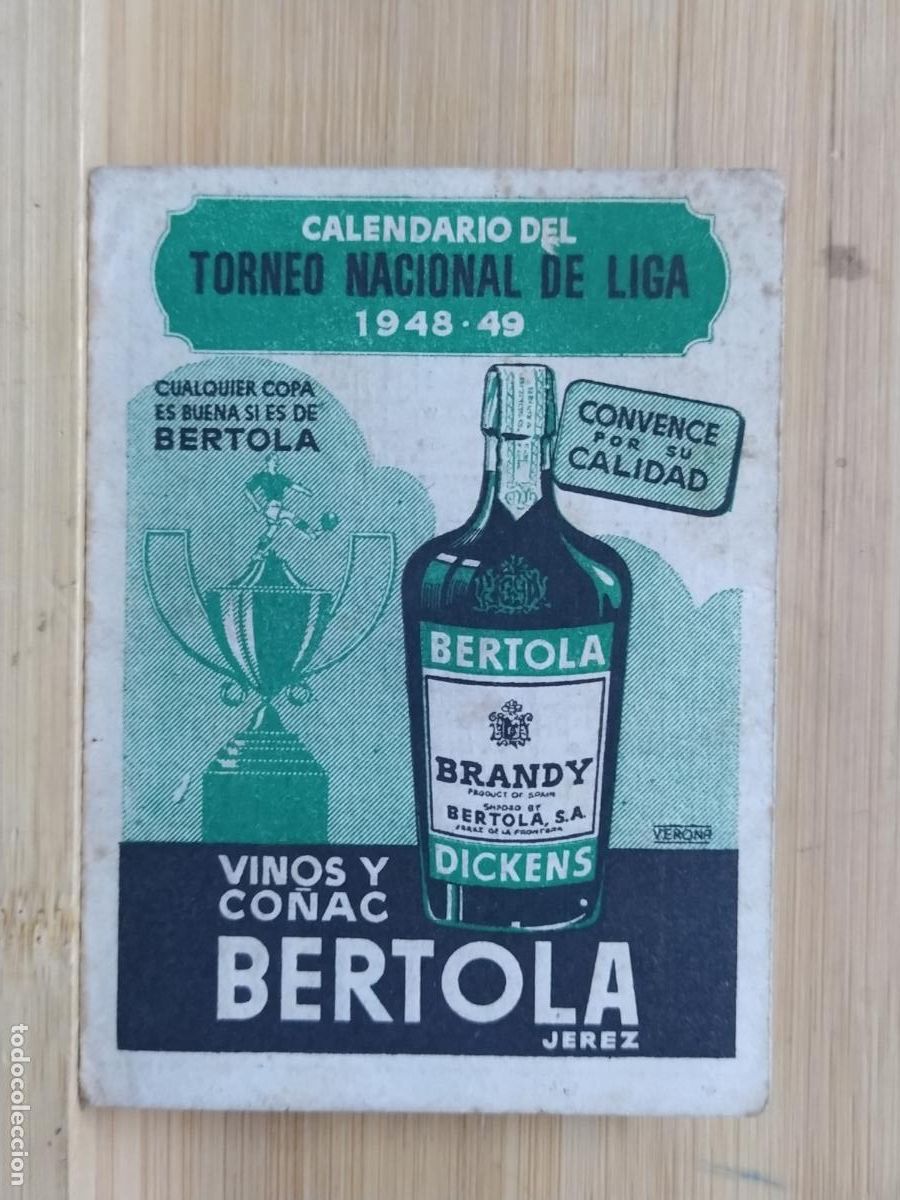 Coleccionismo deportivo: PUBLICIDAD VINOS CO&Ntilde;AC BERTOLA - CALENDARIO FUTBOL CAMPEONATO DE LIGA 1948 1949 - (116.980)
