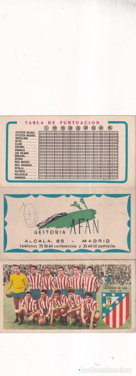 Coleccionismo deportivo: Calendario de liga 1959-60 - Gestor&iacute;a Afan Madrid. Atl&eacute;tico de Madrid.