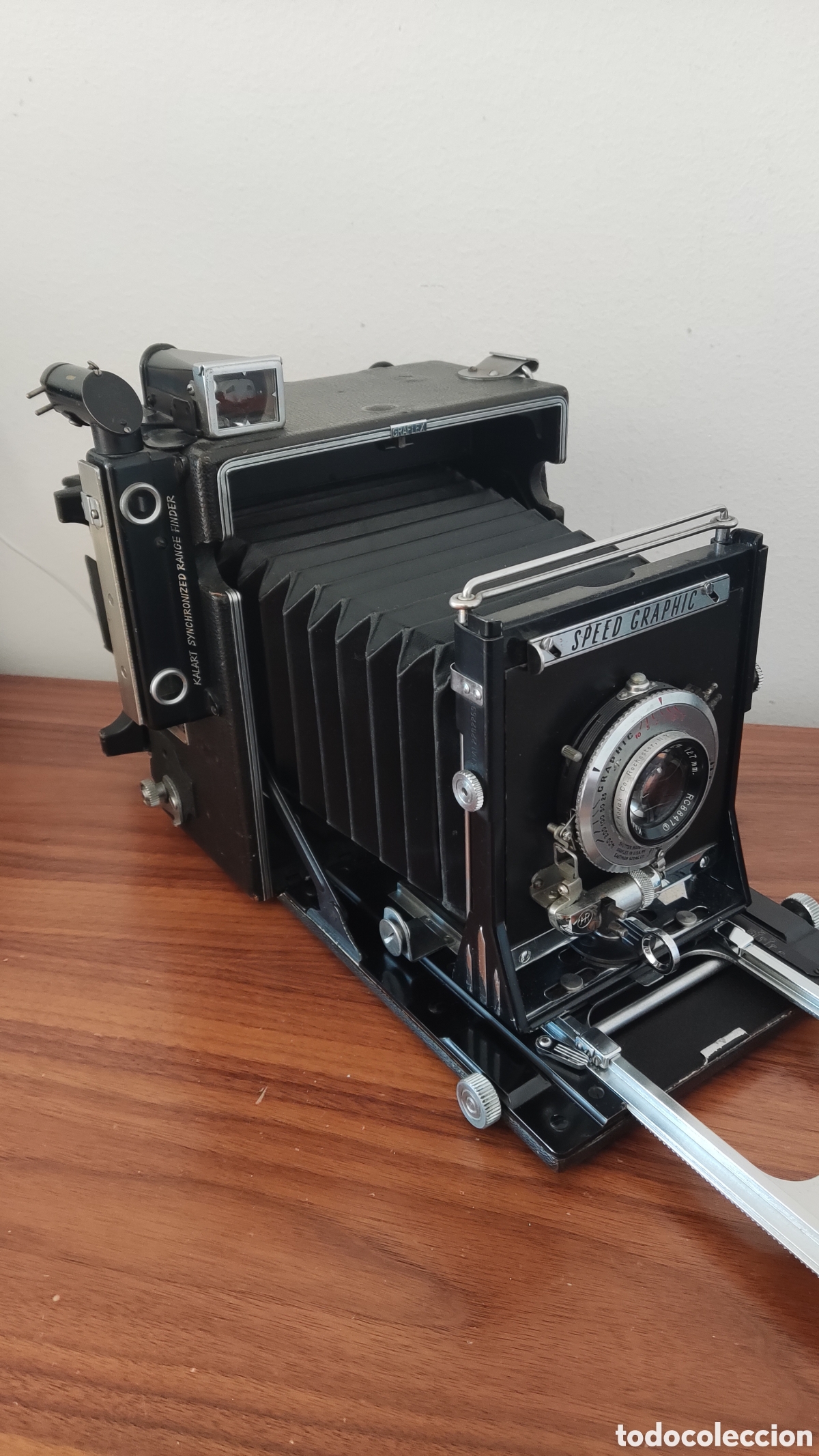C&aacute;mara de fotos: C&aacute;mara Graflex Speed Graphic 4x5 + flash Heiland FR original (a&ntilde;os 40, pre-1950)