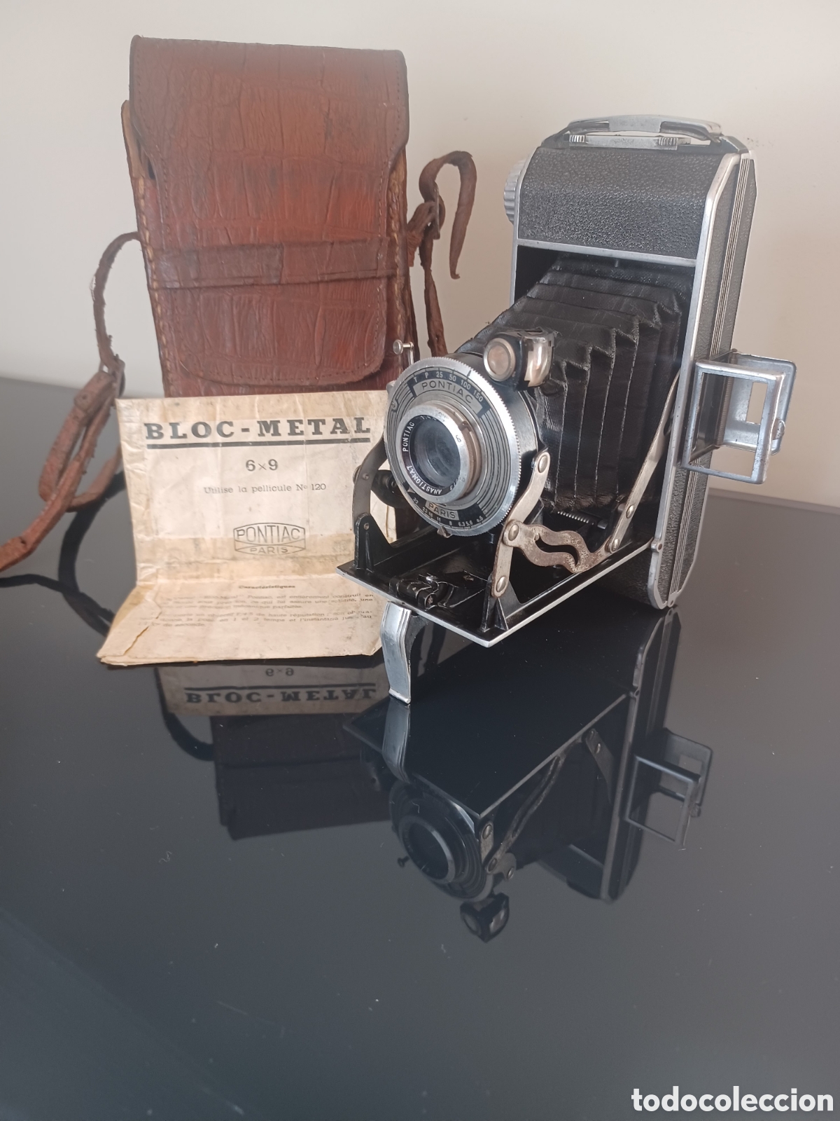 C&aacute;mara de fotos: C&aacute;mara Francesa Pontiac Bloc-Metal 6x9 - A&ntilde;os 40 - Set con Manual y Funda Especial