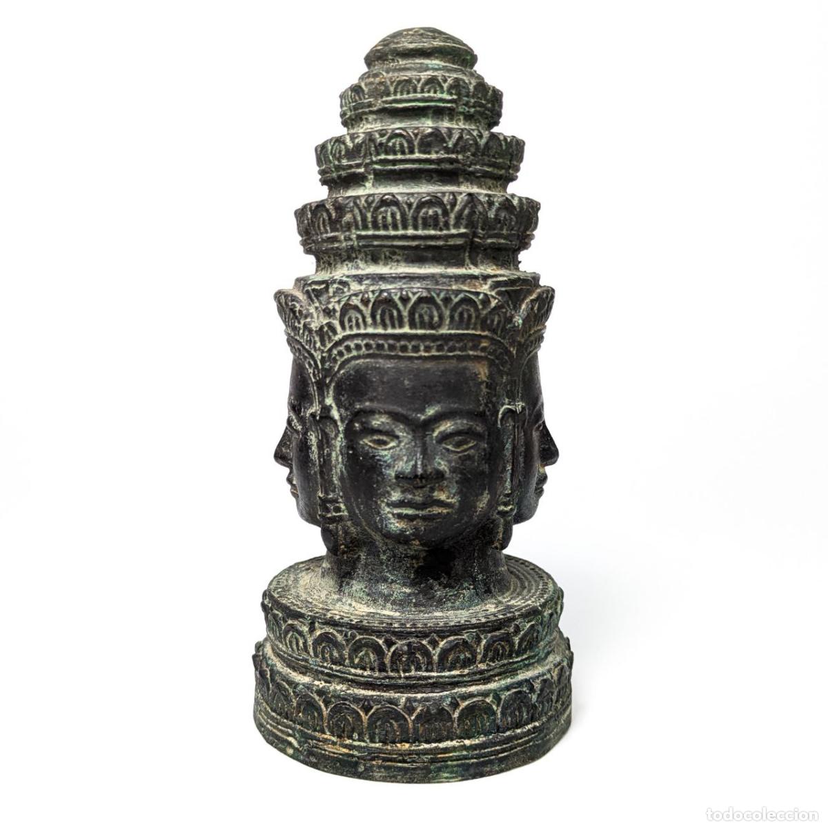 C&acirc;maras de fotos: Cabeza del dios Hind&uacute; Brahma de bronce Jemer, Periodo Bay&oacute;n s.XII, Camboya